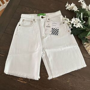 FREE PEOPLE X SANDRINE ROSE White Frayed‎ Hem High Rise Bermuda Jean Shorts sz24
